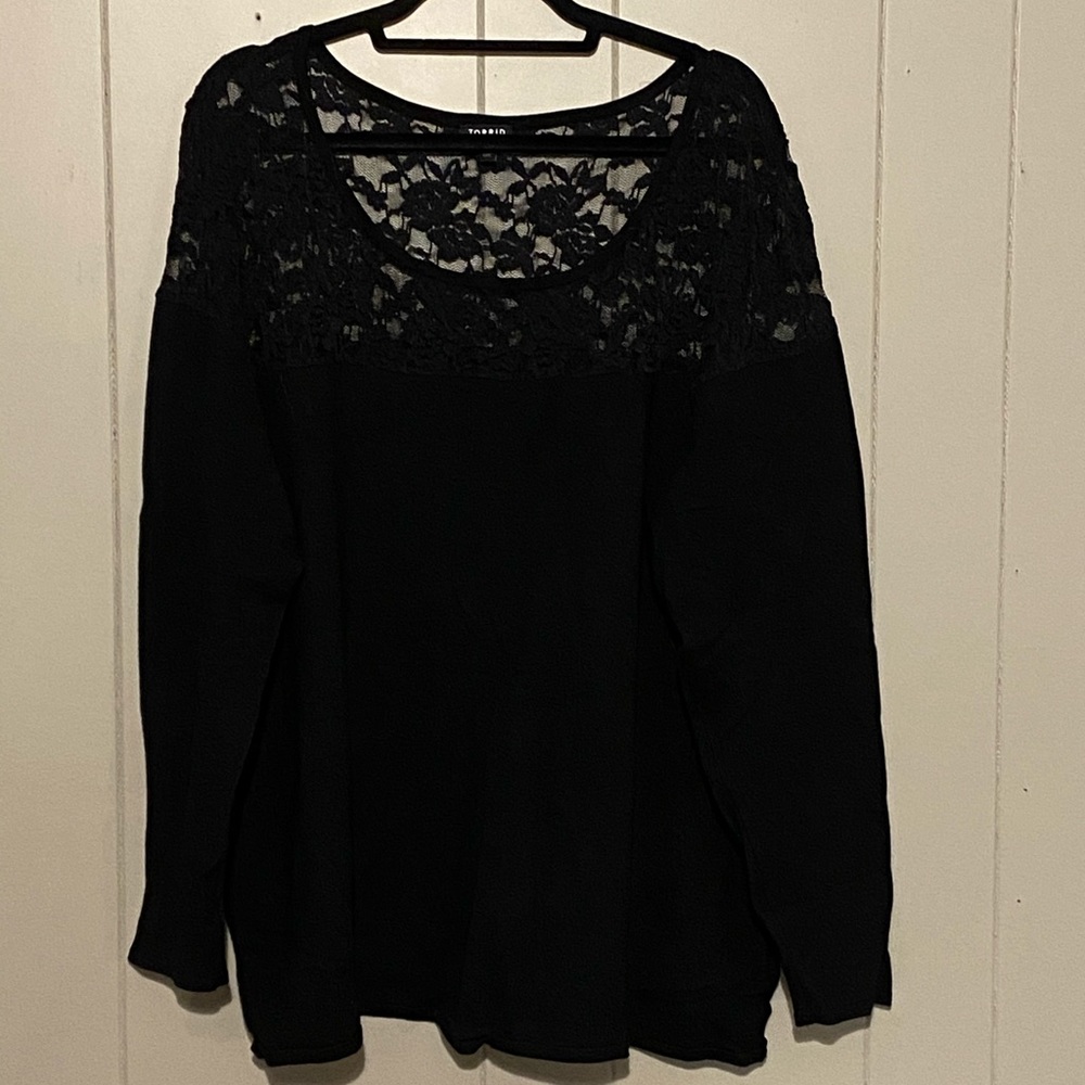 Torrid Black Sweater with Lace Detail